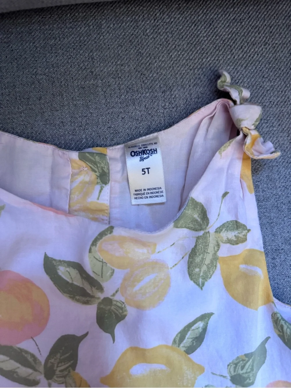 OshKosh B'gosh Pink Lemon Print Tie-Strap Summer Dress